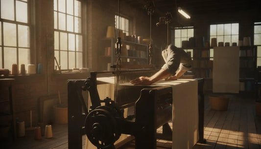 North Carolina textile mill workspace with skilled hands working on quality cotton fabric