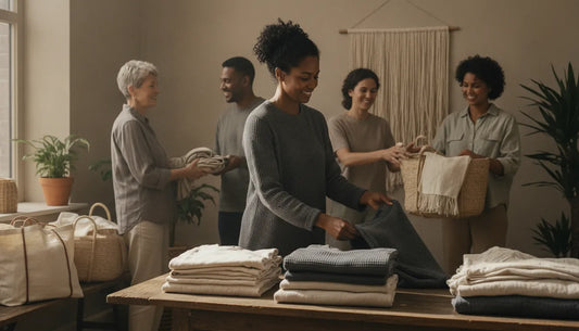 Shopper choosing responsibly made clothing from a values-aligned brand