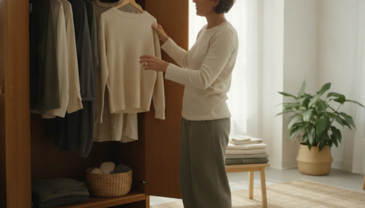Conscious consumer planning a values-aligned wardrobe with everyday clothing