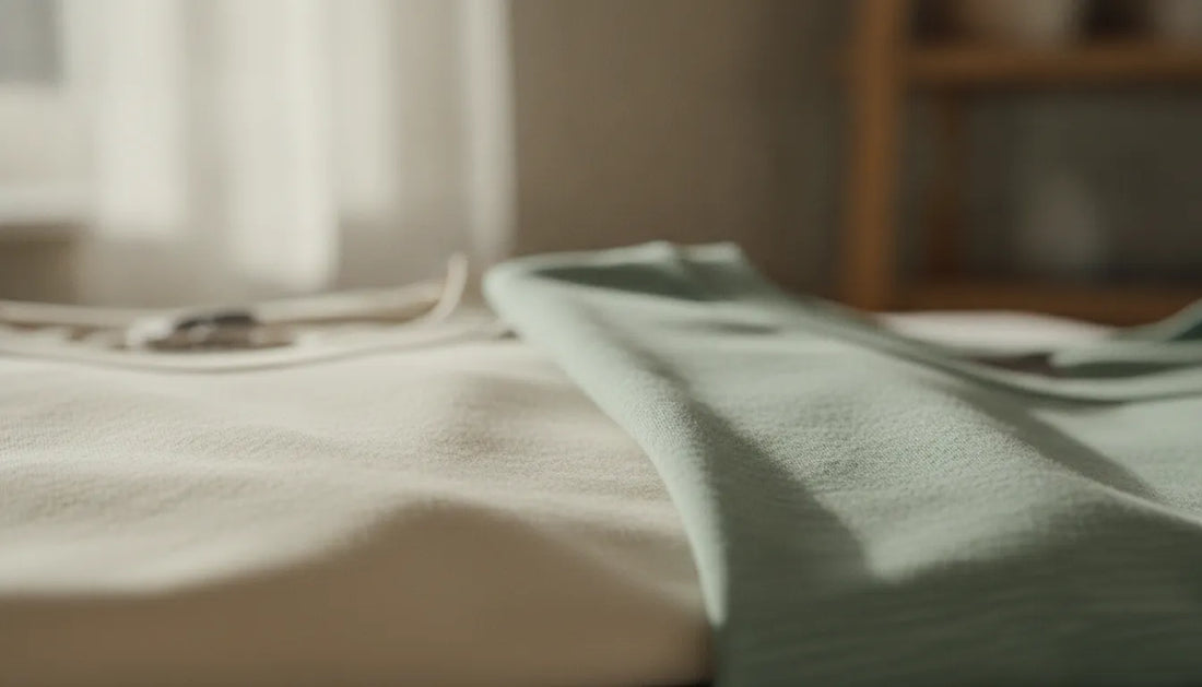 Smooth premium cotton t-shirt fabric in warm natural light, showing the soft texture of combed ring-spun cotton