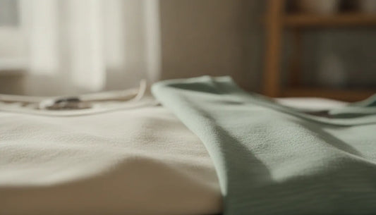 Smooth premium cotton t-shirt fabric in warm natural light, showing the soft texture of combed ring-spun cotton