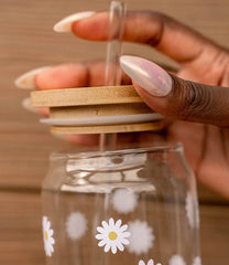 Personalized Daisy Glass Cup, Beer Can Glass with Lid