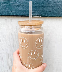 16 oz Smiley Glass Can Cup